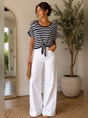 Express Blue  and White Striped Women's Top
